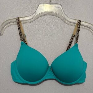 PINK Victoria's Secret Turquoise Wear Everywhere Demi Bra 36C Underwire Cheetah